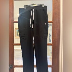 Figs Womens Black Scrub Pants with White Drawstring